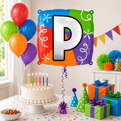 Alphabet "P" Printed Square Shaped Balloon Helium Supported for Birthday Boy/Girl Name Initiatls - 18 inches