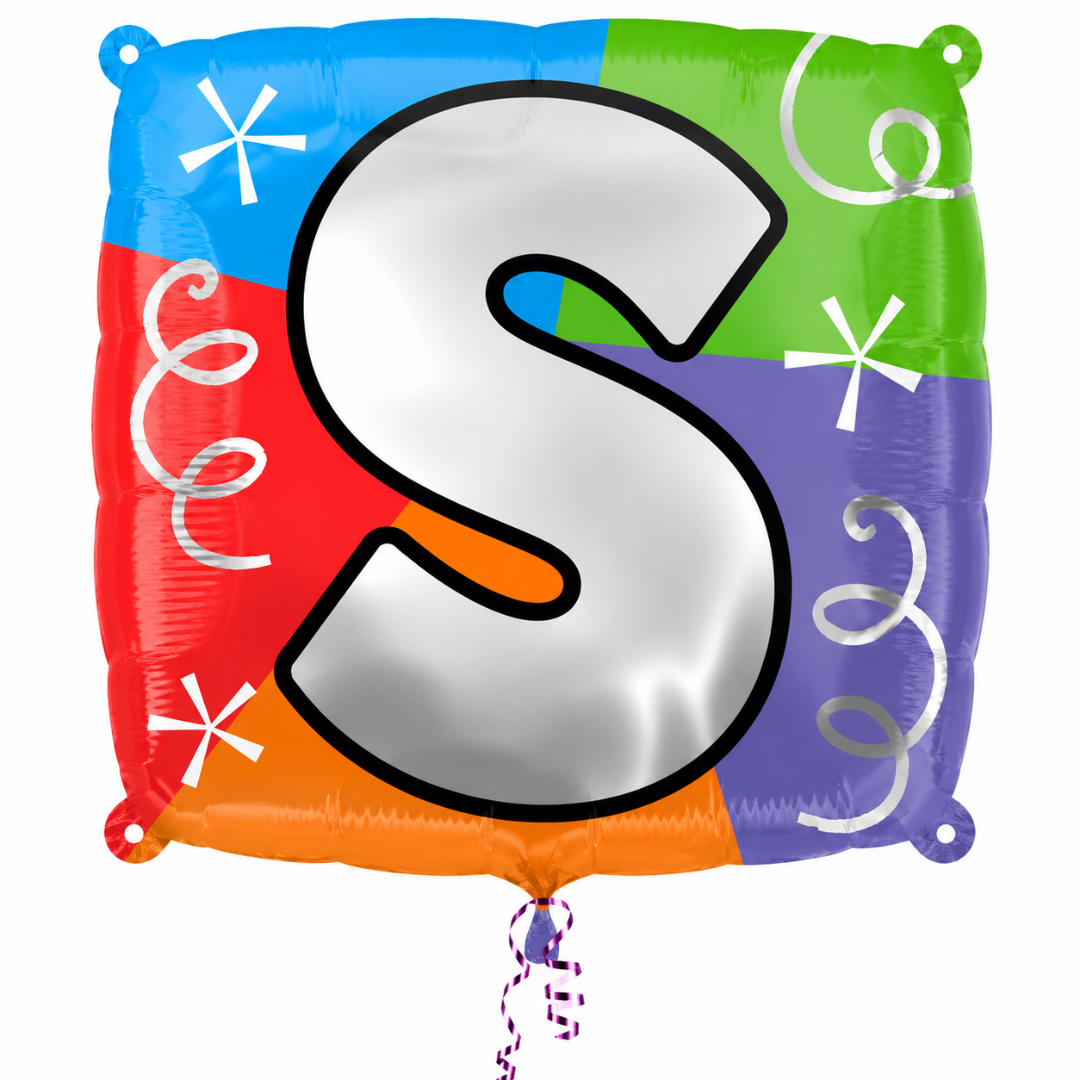 Alphabet "S" Printed Square Shaped Balloon Helium Supported for Birthday Boy/Girl Name Initiatls - 18 inches