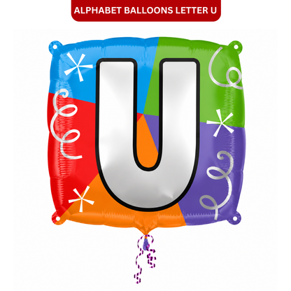 Alphabet "U" Printed Square Shaped Balloon Helium Supported for Birthday Boy/Girl Name Initiatls - 18 inches