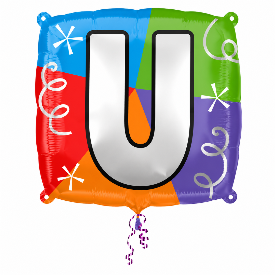 Alphabet "U" Printed Square Shaped Balloon Helium Supported for Birthday Boy/Girl Name Initiatls - 18 inches