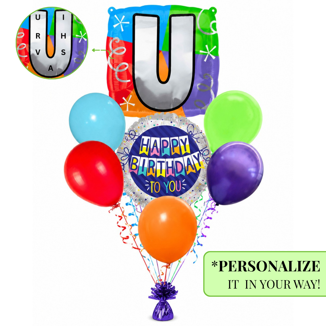 Alphabet "U" Printed Square Shaped Balloon Helium Supported for Birthday Boy/Girl Name Initiatls - 18 inches
