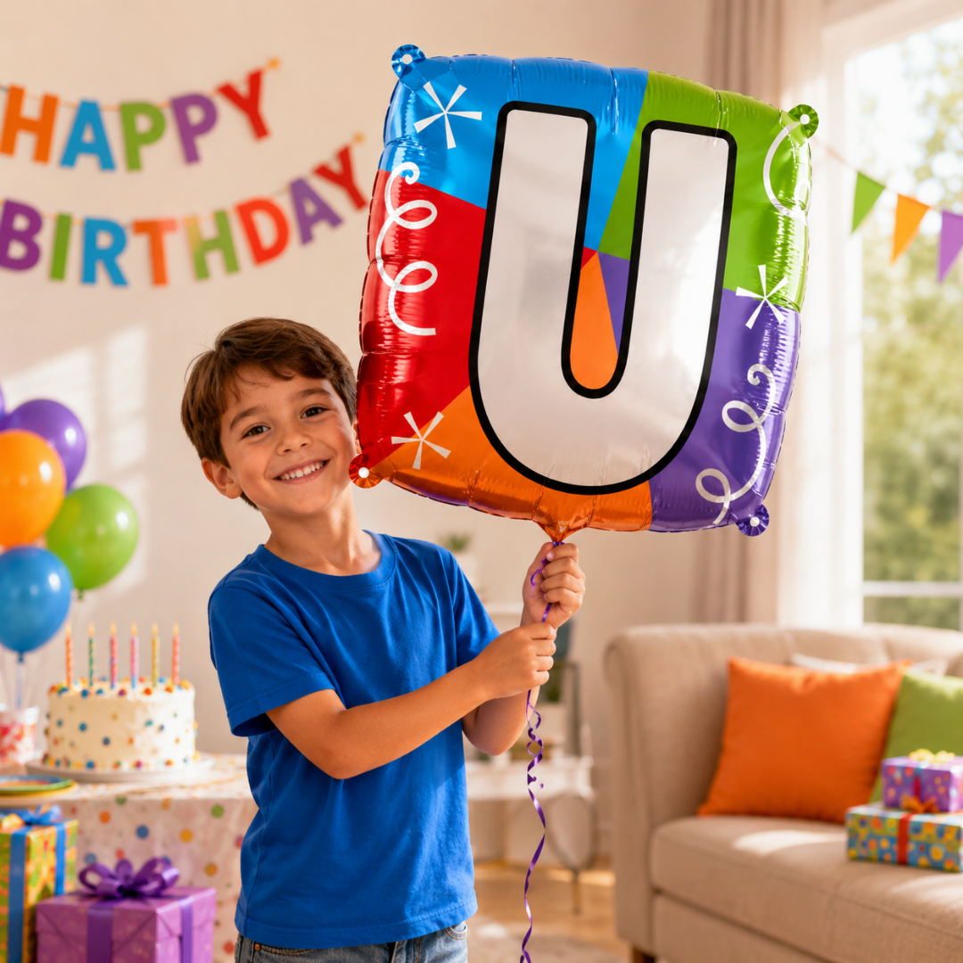 Alphabet "U" Printed Square Shaped Balloon Helium Supported for Birthday Boy/Girl Name Initiatls - 18 inches