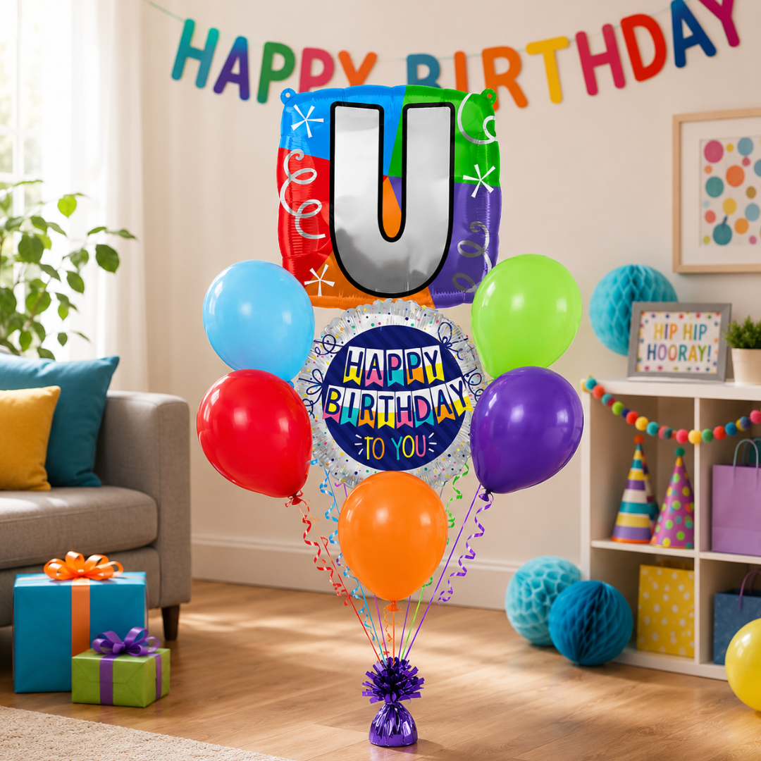 Alphabet "U" Printed Square Shaped Balloon Helium Supported for Birthday Boy/Girl Name Initiatls - 18 inches