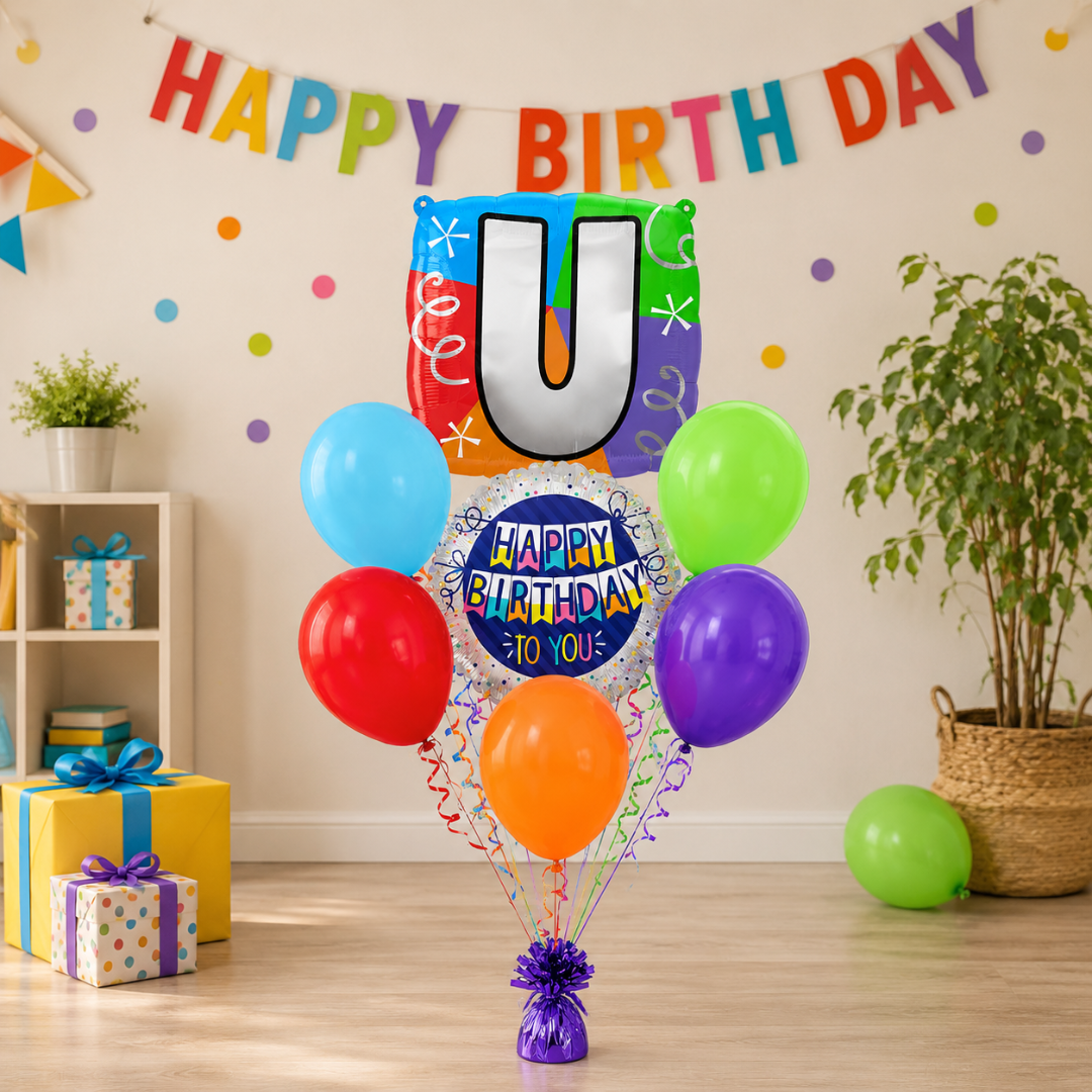 Alphabet "U" Printed Square Shaped Balloon Helium Supported for Birthday Boy/Girl Name Initiatls - 18 inches