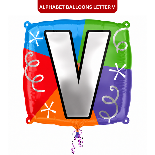 Alphabet "V" Printed Square Shaped Balloon Helium Supported for Birthday Boy/Girl Name Initiatls - 18 inches