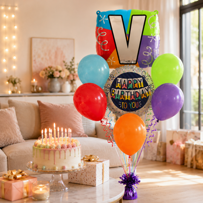 Alphabet "V" Printed Square Shaped Balloon Helium Supported for Birthday Boy/Girl Name Initiatls - 18 inches