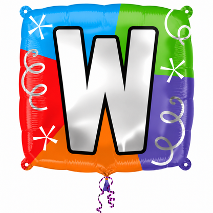 Alphabet "W" Printed Square Shaped Balloon Helium Supported for Birthday Boy/Girl Name Initiatls - 18 inches