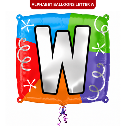 Alphabet "W" Printed Square Shaped Balloon Helium Supported for Birthday Boy/Girl Name Initiatls - 18 inches