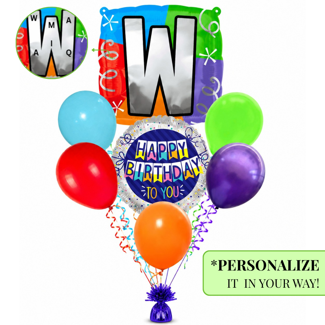 Alphabet "W" Printed Square Shaped Balloon Helium Supported for Birthday Boy/Girl Name Initiatls - 18 inches
