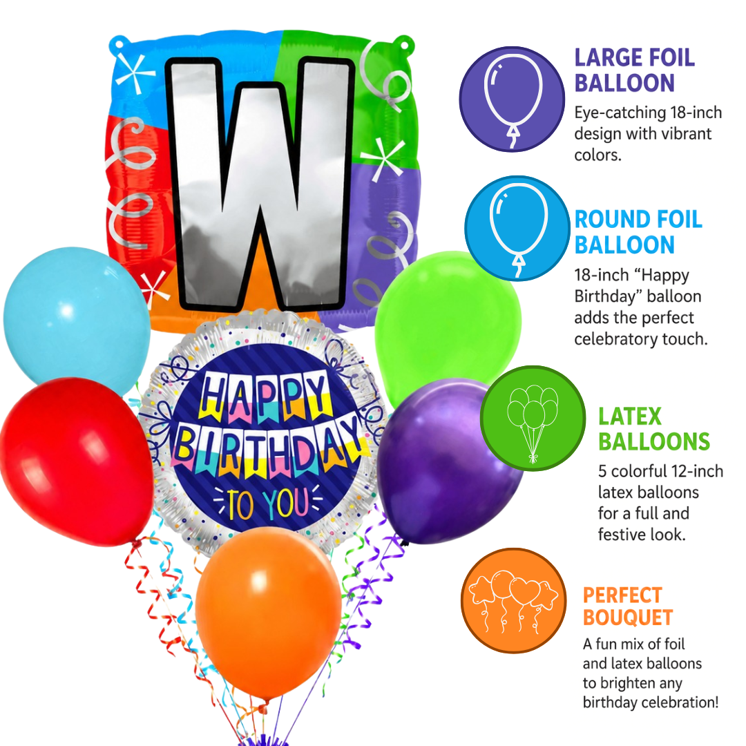 Alphabet "W" Printed Square Shaped Balloon Helium Supported for Birthday Boy/Girl Name Initiatls - 18 inches
