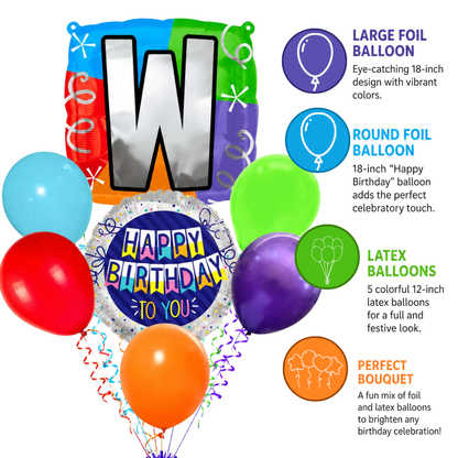 Alphabet "W" Printed Square Shaped Balloon Helium Supported for Birthday Boy/Girl Name Initiatls - 18 inches