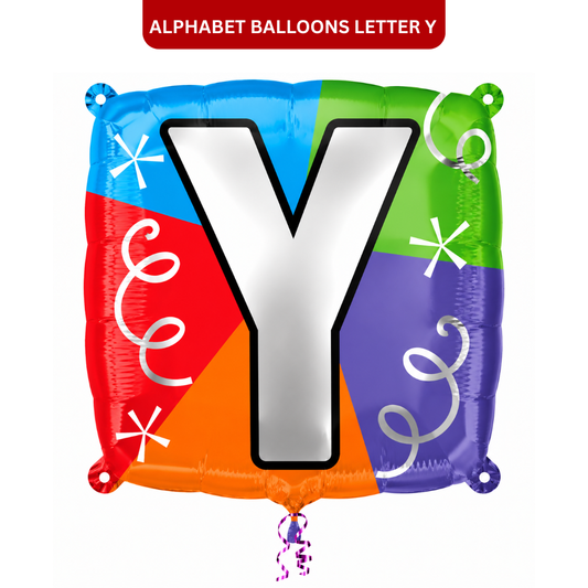 Alphabet "Y" Printed Square Shaped Balloon Helium Supported for Birthday Boy/Girl Name Initiatls - 18 inches