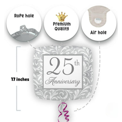 Happy 25Th Birthday Square Shaped Foil Balloon - Helium Quality - 17 inches - 1PC
