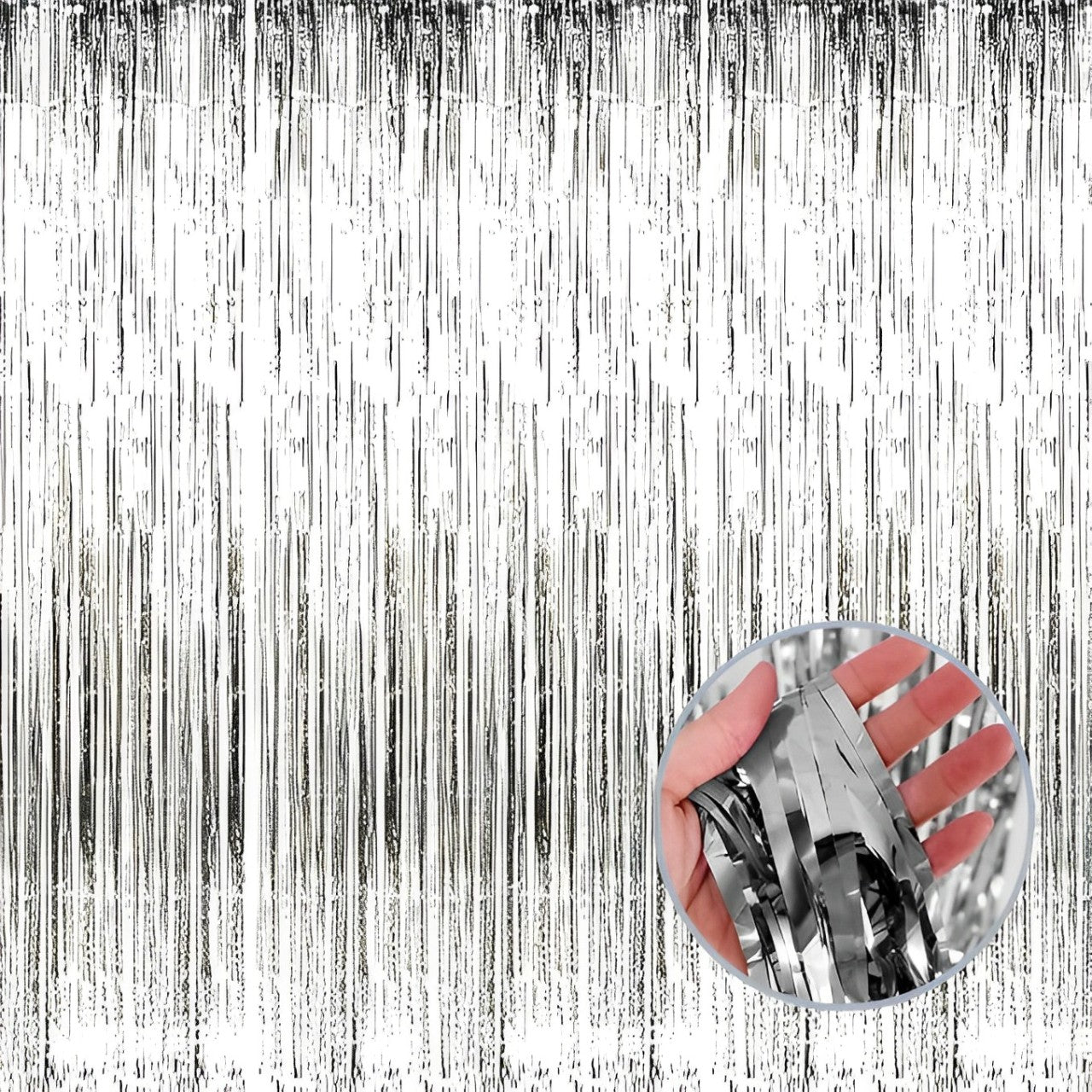 2Pcs Silver Metallic Tinsel Foil Fringe Curtains, 3.28ft x 6.56ft Silver Photo Booth Backdrop Streamer Curtain,Great for Bachelorette, Birthday,Christmas,New Year Party Decorations