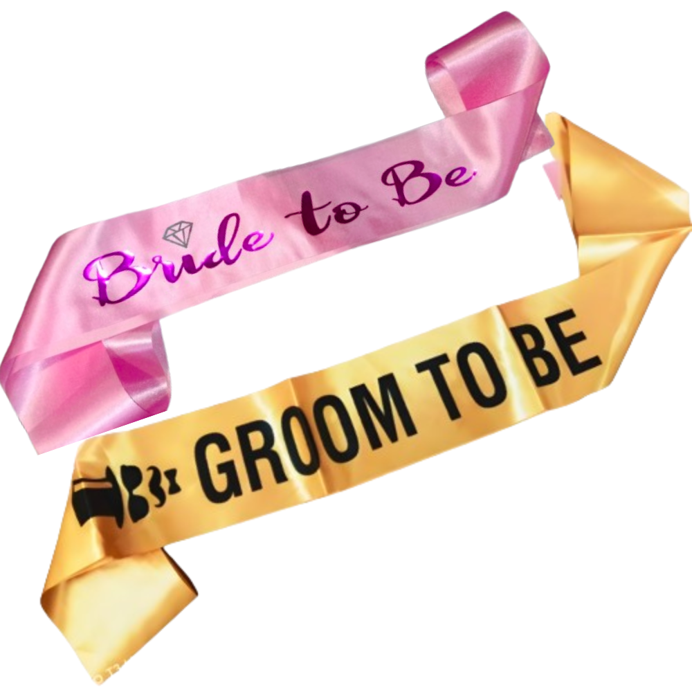 Pink Bride to Be Sash & Gold Groom to Be Sash Combo Bride Groom Sash Combo Wedding Photo Shoot Bridal Shower Party Haldi Mehandi Ceremony Decoration Sash Combo - Pack of 2