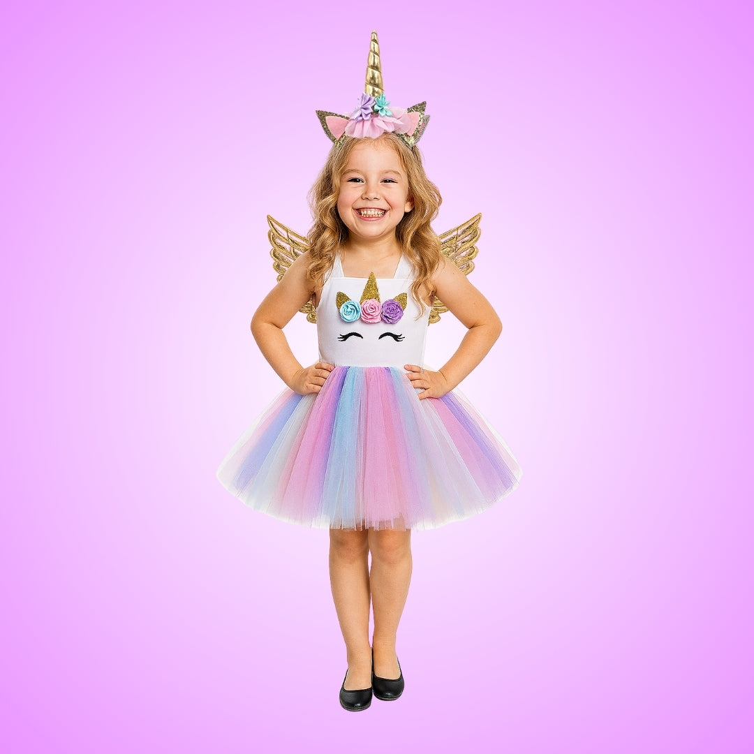 Unicorn Girls Costume w/Hair Band and Wings