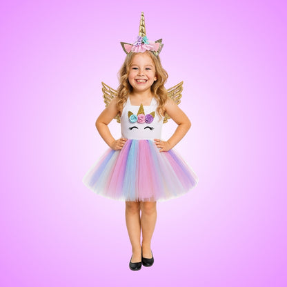 Unicorn Girls Costume w/Hair Band and Wings