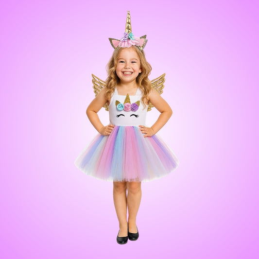 Unicorn Girls Costume w/Hair Band and Wings