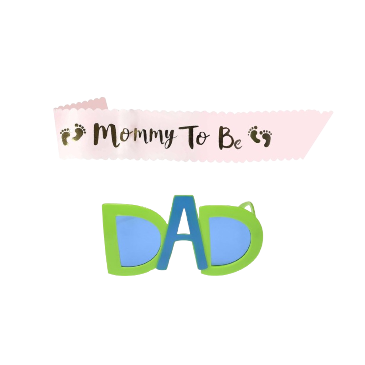 Mom To Be Sash Satin Pink & Green DAD Sunglasses - 2PC