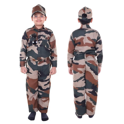 Army Costume w/ Cap, Toy Gun, Whistle for Kids - Size S - Age 3 to5 - 1PC