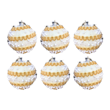 Christmas Tree Ornaments Vintage Snow Balls  - Set of 6