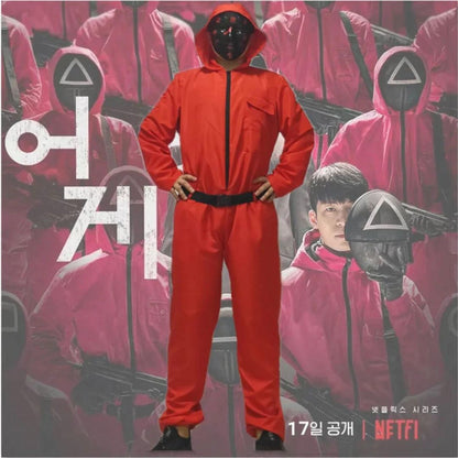 SQUID Game Adult Red Costume with Mask for Adults - Free Size