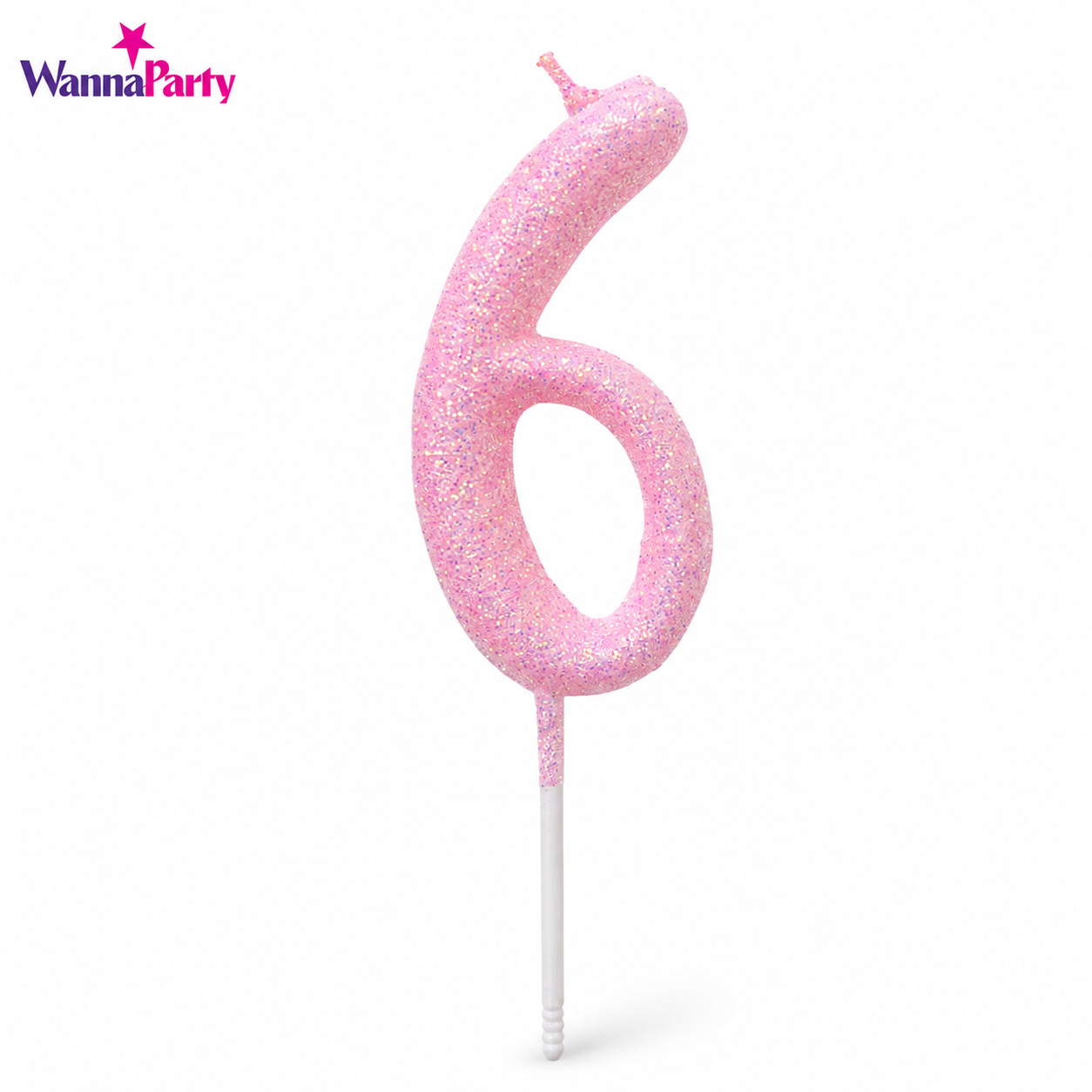 Glitter Designer Pink Candle Number 6 | Cake Candles