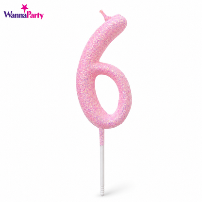 Glitter Designer Pink Candle Number 6 | Cake Candles