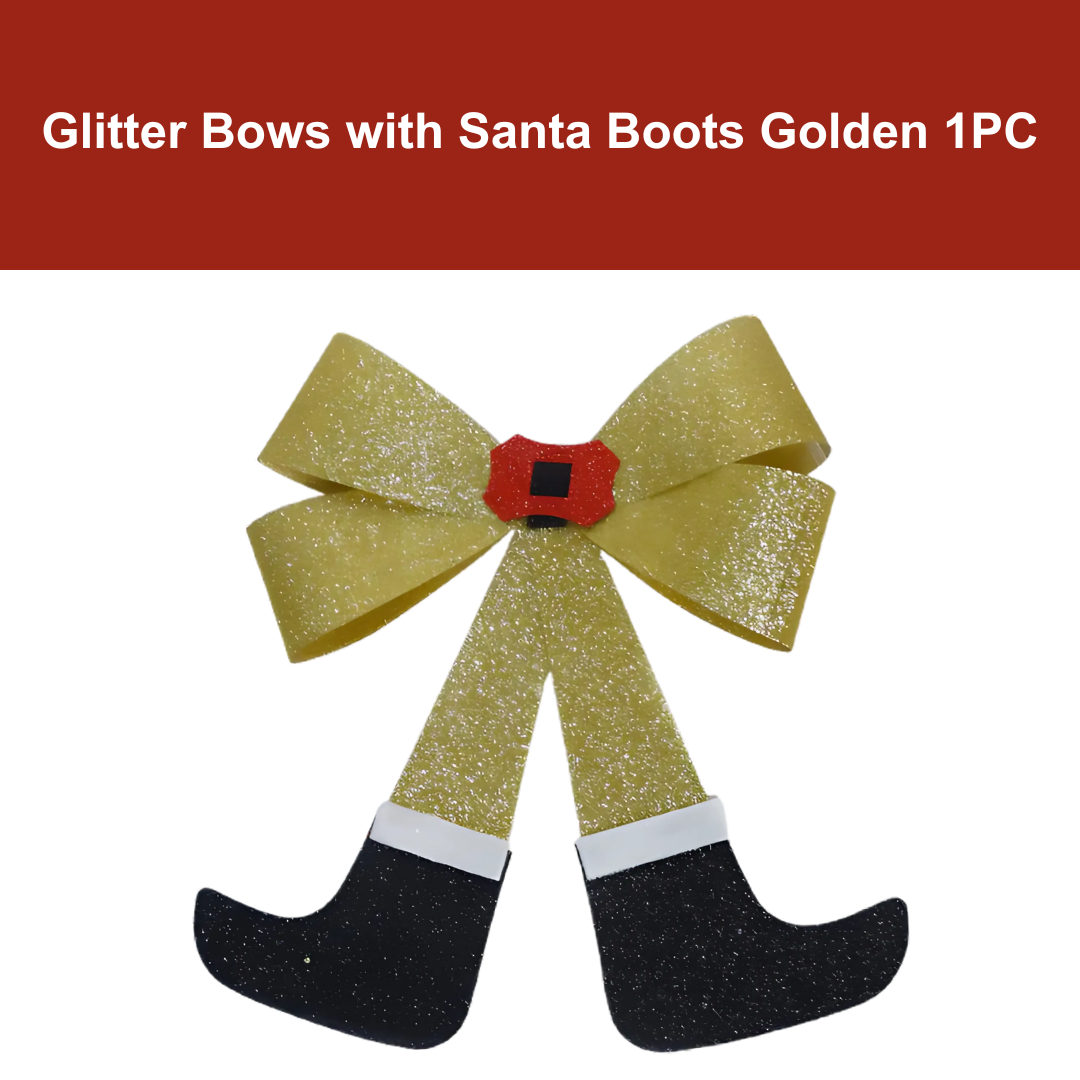 Glitter Christmas Bows with Santa Boots Golden 40C