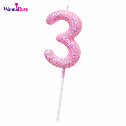 Glitter Designer Pink Candle Number 3 | Cake Candles