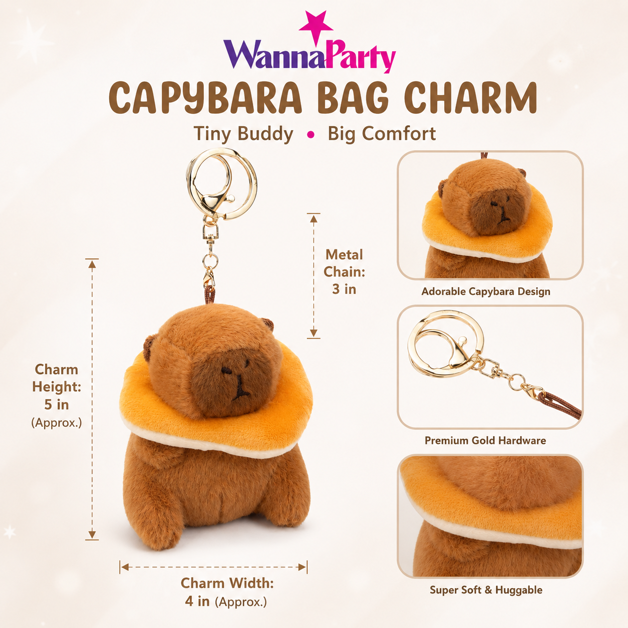Capybara Neck Pillow Plushy Brown Key Chain - 1PC