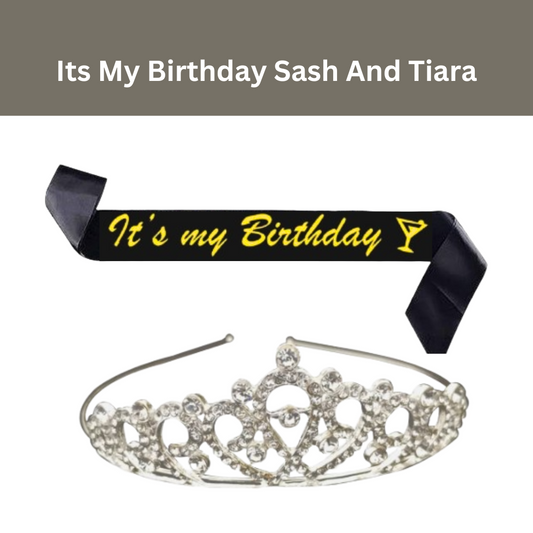 Its My Birthday Black Sash & Crown w/ Rhinestone Combo - 2PC
