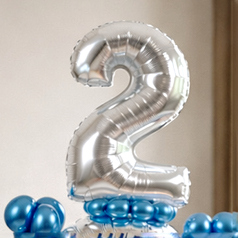 Designer Blue & Silver Balloon Bouquet Arrangement for 2nd Birthday