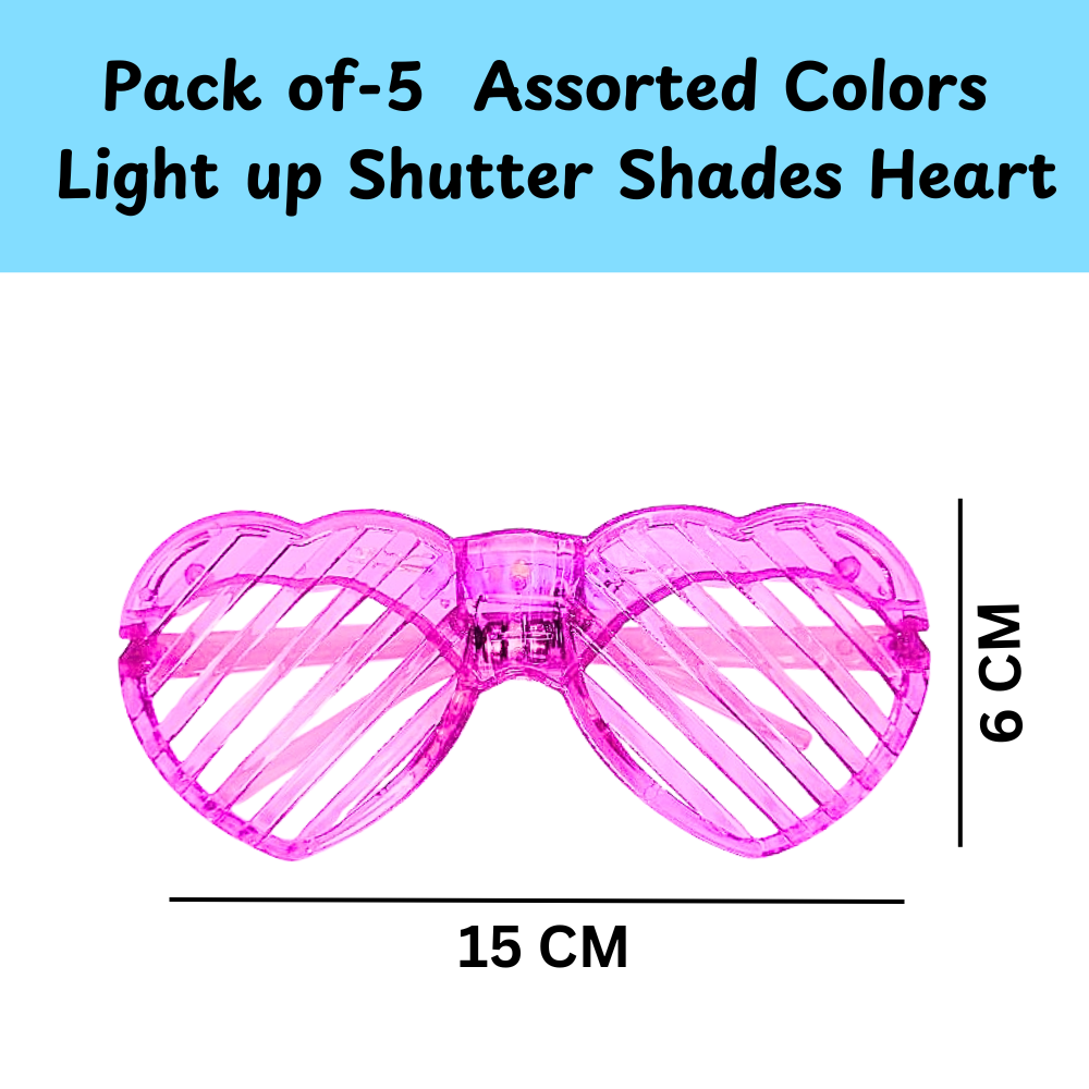 Set of 5 Light up Shutter Shades Heart, Led Neon Rave SunGlasses, Party Eyeglass, Flashing Sunglasses for Neon & Bachelorette Party Glow in Dark Christmas Party Sunglasses (Assorted Colors)