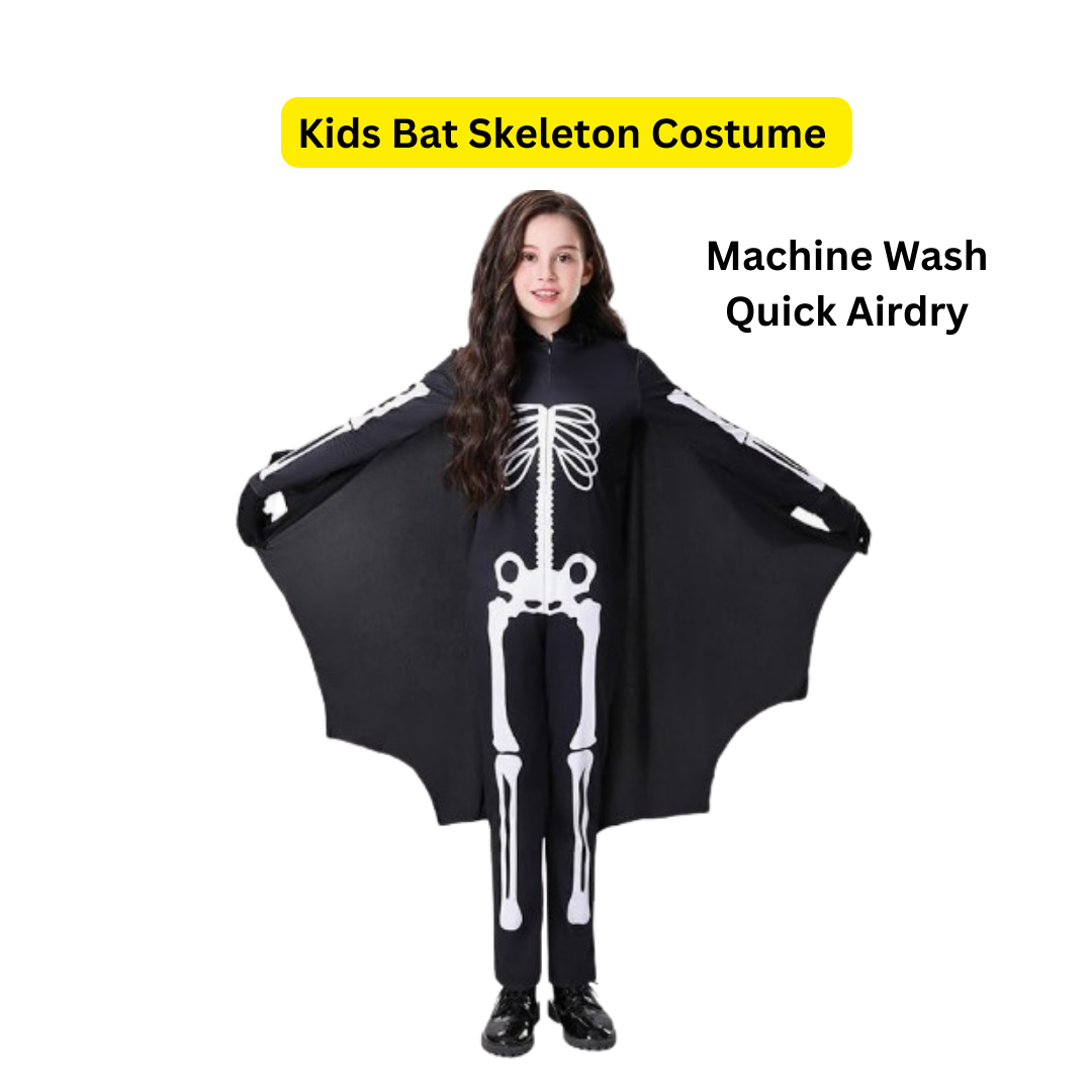 Black Bat Skeleton Costume w/ Wings  for Kids