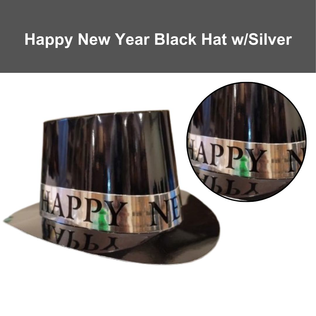 Happy New Year Black Hat w/Silver