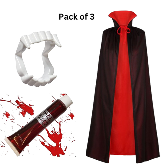 Vampire Costume Set for Adult Teen Unisex-Halloween Vampire Reversible Cloak, Vampire Fangs, Fake Blood for Halloween Costumes