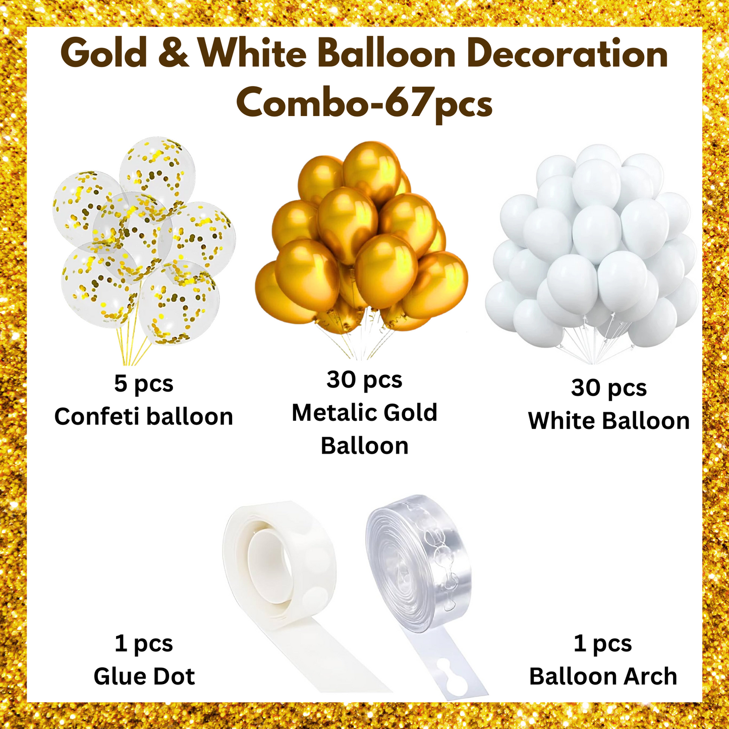 Gold White Balloon Decoration Kit – 67 Pieces