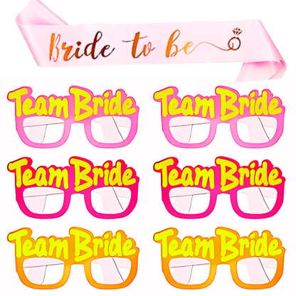 Bride To Be Sash & Team Bride Sunglasses Set – 7 Pieces