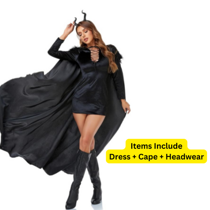 Maleficent Velvet Costume with Cape and Headband