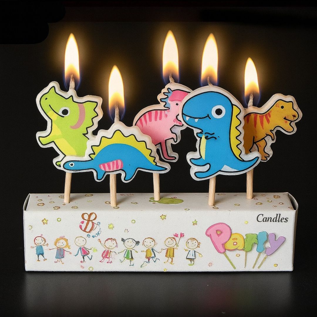 Dinosaur Theme Birthday Candles - 5Pc