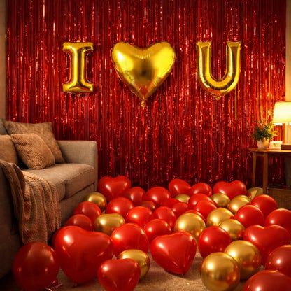 Foil Curtain with I Love U Balloon Set - 35 PCS