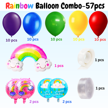 Pastel Rainbow Birthday Decoration Items - set of 57 Rainbow Theme Happy Birthday Decoration Kit | Pastel Daisy Flower Balloons for Birthday Decoration Set | Rainbow Theme Decoration