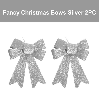 Fancy Christmas Bows Silver for Tree Decoration or Wall Decoration - Set of 2PC