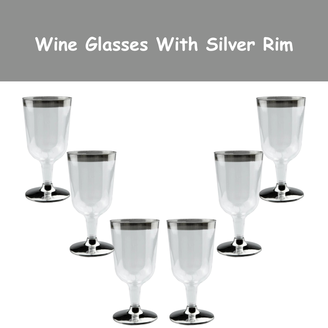 Wine Glasses with Silver Rim - Pack of 6
