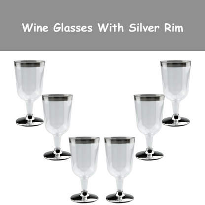 Wine Glasses with Silver Rim - Pack of 6