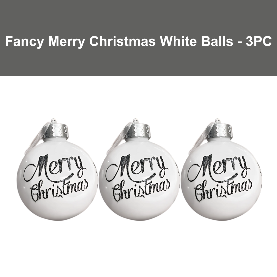 Fancy Merry Christmas White Balls - 3PC