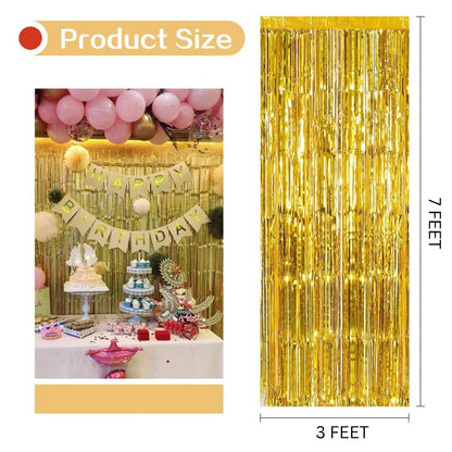 Textured Foil Golden Curtain - 7FT X 3FT