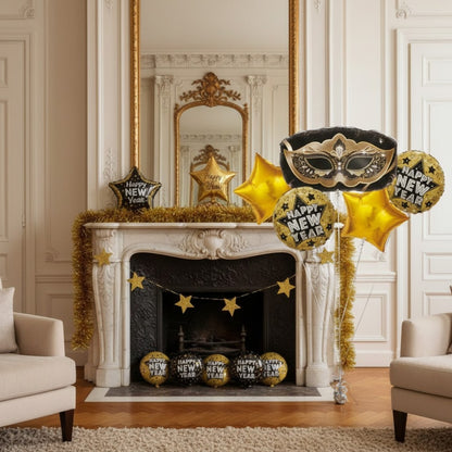 Happy New Year Mask Foil Balloon - Set Of 5