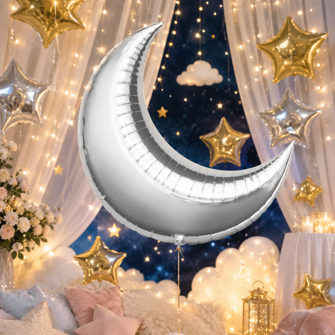 Silver Crescent Moon Foil Balloon